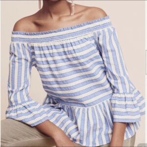 Anthropologie Maeve Seersucker Striped Off-shoulder Peplum blouse Cotton S